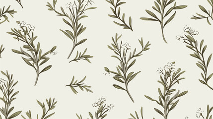 Natural seamless pattern with outline rosemary plan