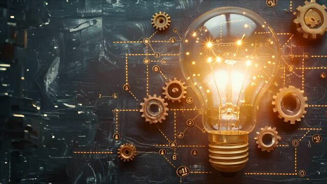 Innovation lab visualized lightbulb containing tools, workshop of ideas