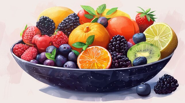 Craft an image capturing the simplicity of a bowl of mixed fruits