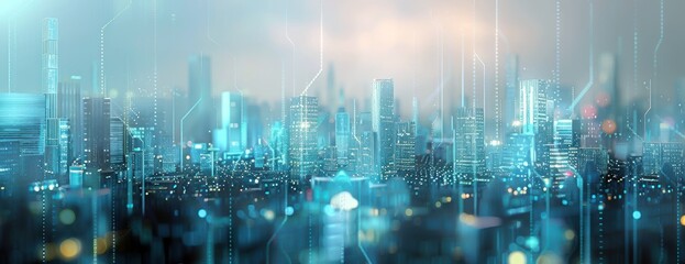 Arrière-plan numérique abstrait d'une ville futuriste avec des lignes lumineuses, concept de paysage urbain et de connexion de données.