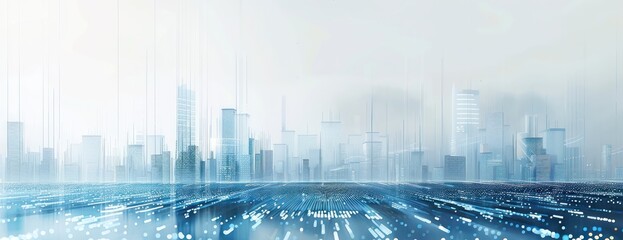 Arrière-plan numérique abstrait d'une ville futuriste avec des lignes lumineuses, concept de paysage urbain et de connexion de données.