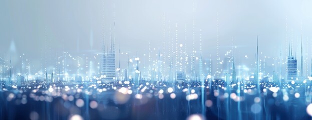 Arrière-plan numérique abstrait d'une ville futuriste avec des lignes lumineuses, concept de paysage urbain et de connexion de données.