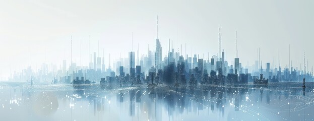 Arrière-plan numérique abstrait d'une ville futuriste avec des lignes lumineuses, concept de paysage urbain et de connexion de données.
