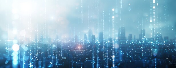 Arrière-plan numérique abstrait d'une ville futuriste avec des lignes lumineuses, concept de paysage urbain et de connexion de données.