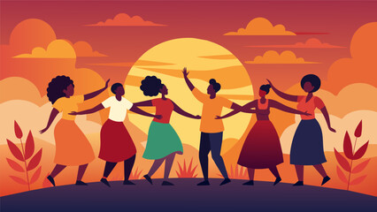 As the sun began to set a community bond was formed through the shared experience of learning and appreciating the cultural dances of Juneteenth.. Vector illustration