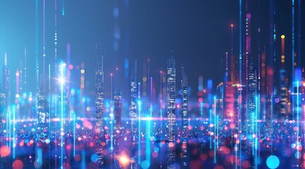 Arrière-plan numérique abstrait d'une ville futuriste avec des lignes lumineuses, concept de paysage urbain et de connexion de données.