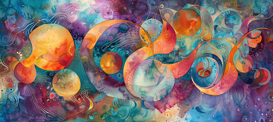 Cosmic Sphere Serenity Watercolor Art