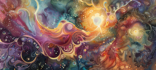 Cosmic Sphere Serenity Watercolor Art