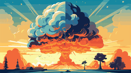Nuclear explosion. Cartoon illustration. 2d flat ca