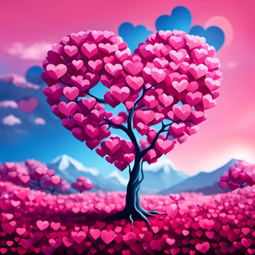 tree with heart shaped pink leaves