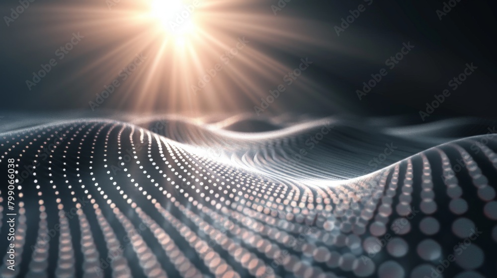 Poster close-up of a dark background with a dots wave