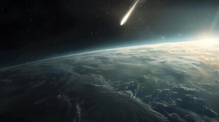 Impact of a fireball coming from space hitting the planet earth Generative AI Illustration - obrazy, fototapety, plakaty
