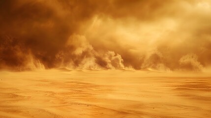 Dramatic sand storm in desert, thunderstorm, lightning. Abstract background. Digital art.