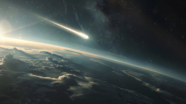 Impact of a fireball coming from space hitting the planet earth Generative AI Illustration