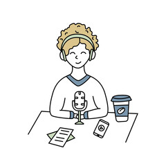Podcast, character. Vector illustration in doodle style.