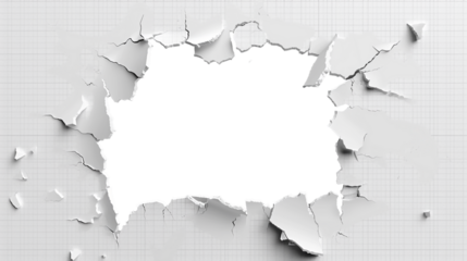 Hole breaking through white wall, cut out 