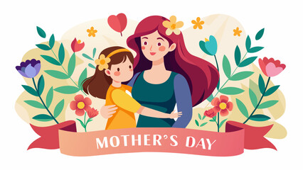 Mother's Day Banner with Mom and Daughter - obrazy, fototapety, plakaty