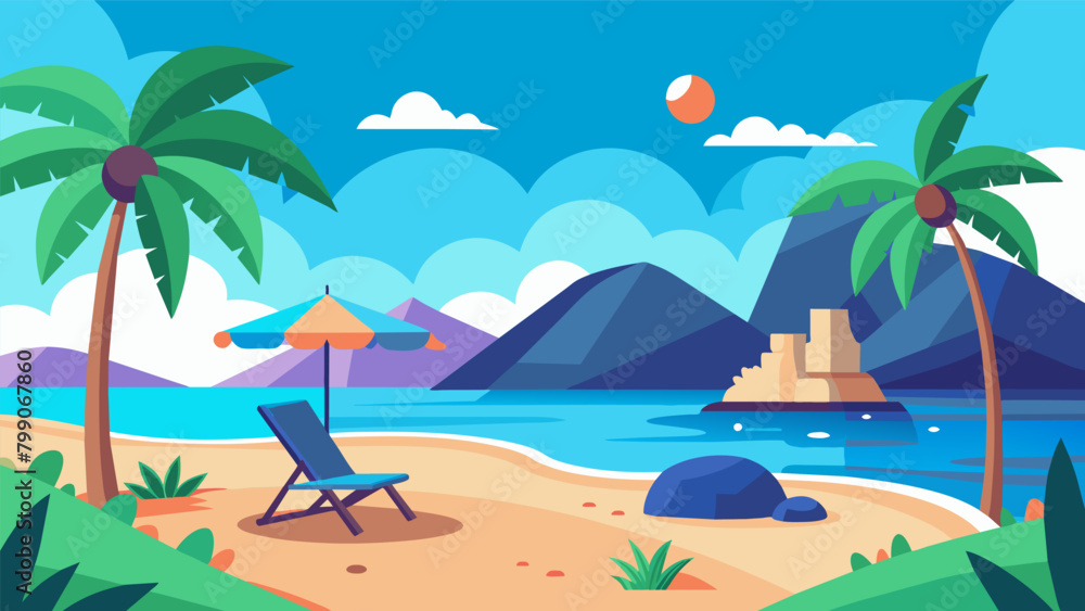 Poster a vr experience where the user is transported to a serene beach allowing them to practice relaxation