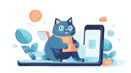 Online pet insurance concept. Happy cute insured ca