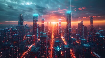 Fototapeta premium Craft an image depicting a futuristic bank within a financial district