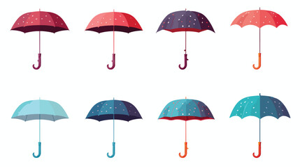 Open closed and folded umbrellas set. Rain protecti