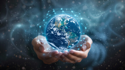 Global Connectivity and Internet Concept with Hands Holding Digital Earth