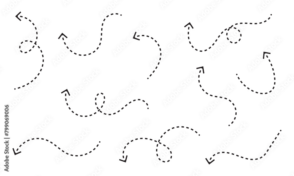 Poster clean dot style hand drawn doodle arrows set. clean dot arrows style doodle set hand drawn. curve do