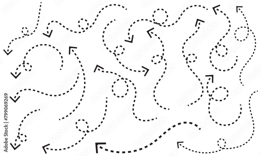 Poster clean dot style hand drawn doodle arrows set. clean dot arrows style doodle set hand drawn. curve do