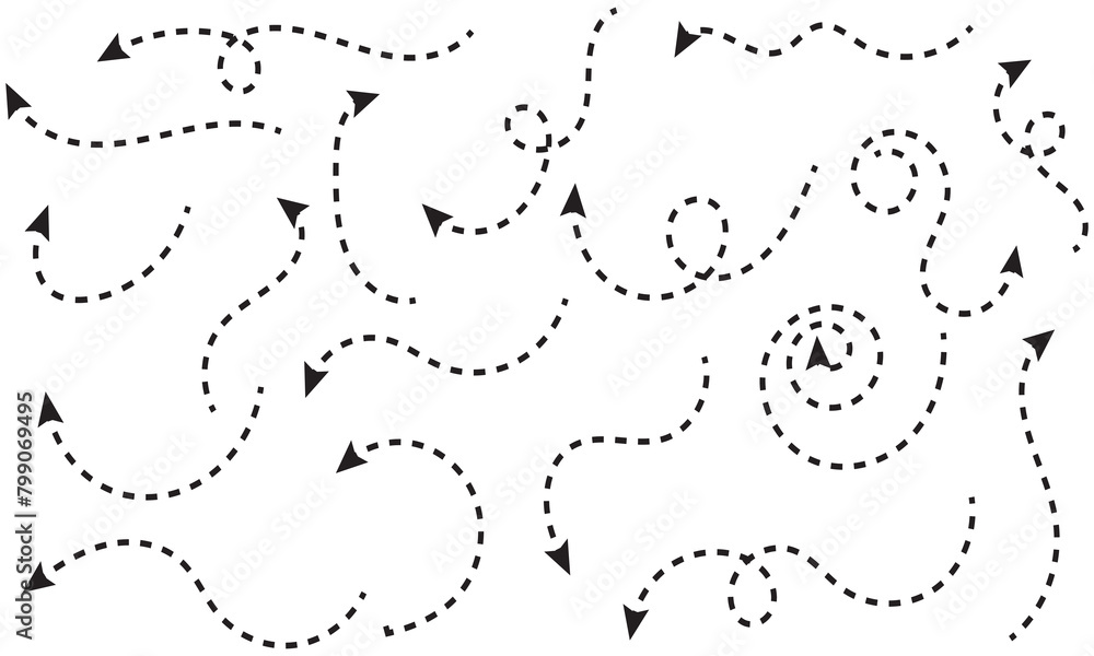 Poster clean dot style hand drawn doodle arrows set. clean dot arrows style doodle set hand drawn. curve do