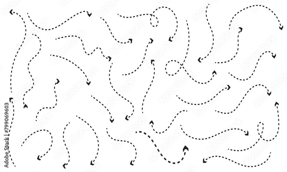 Poster clean dot style hand drawn doodle arrows set. clean dot arrows style doodle set hand drawn. curve do