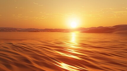 Craft an image depicting a mirage shimmering on the desert horizon