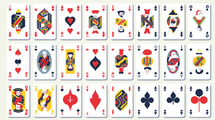 Original design full deck hearts cards in vector ed - obrazy, fototapety, plakaty