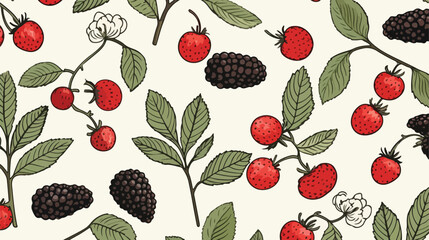 Outlined berry branches pattern. Seamless botanical