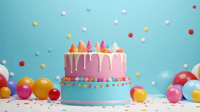 A beautiful rendered image of a birthday cake