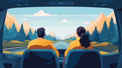 Pair of people sitting on front seats of car moving