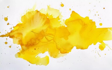 Abstract yellow watercolor on white background. Color splashes on paper