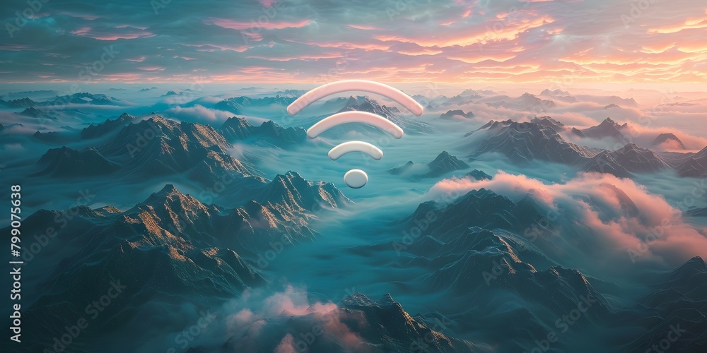 Poster wireless digital landscape representing the terrain of connectivity and internet access