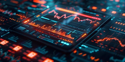 Dynamic Financial Analytics on Interactive Tablet Display Showcasing Market Trends and Investment Opportunities