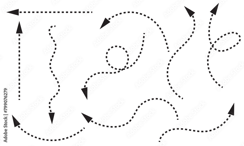 Poster clean dot style hand drawn doodle arrows set. clean dot arrows style doodle set hand drawn. curve do
