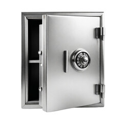 Opened up empty steel safe on Isolated transparent background png. generated with AI