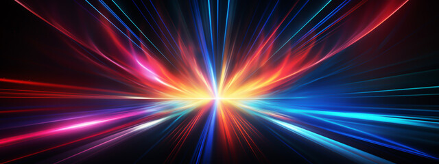Digital abstract background with neon lines with rainbow colors glowing in the dark
