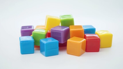 Naklejka premium Colorful pile plastic blocks toy isolated on white background. AI generated image