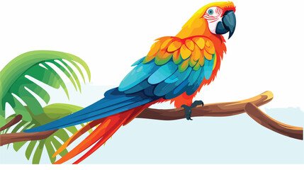 Parrot on branch. Jungle tropical ara paradise bird