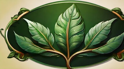green leavesgreen leaf emblem - obrazy, fototapety, plakaty