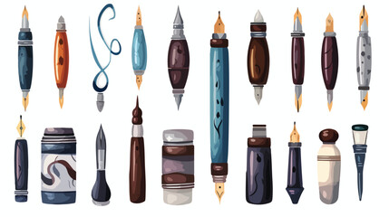 Parts of dip pen tool for calligraphy. Nib ink rese - Powered by Adobe