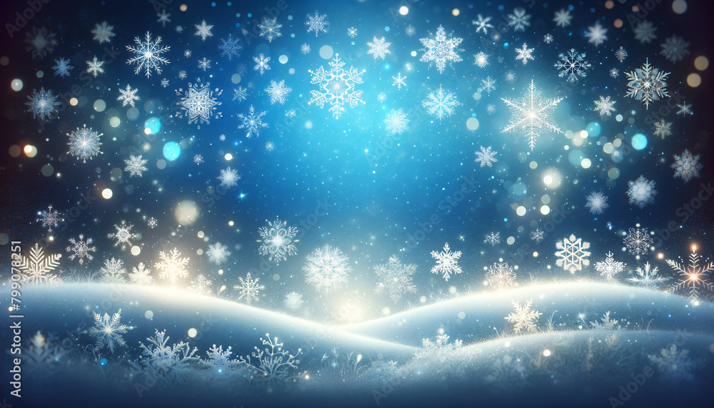 Poster a wintery with a gradient blue background that transitions from light at the top to dark at the bott