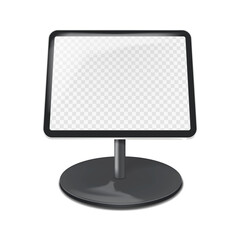 Countertop tablet holder podium stand with transparent screen vector mockup. Table digital display mock-up. Template for design
