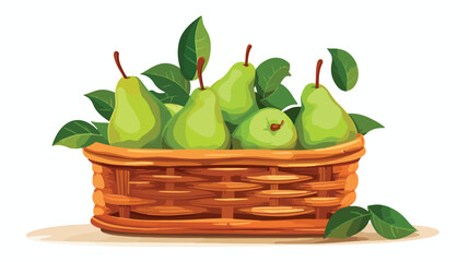 Pears in basket hand drawn vector illustration. Woo