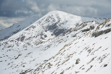 High mountain with snow near Rocca di Mezzo in Abruzzo region, Italy