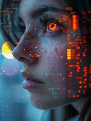 Futuristic Portrait of a Woman with Digitalized Vision